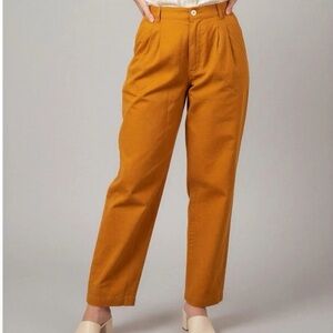 Big Bud Press Pleated Trousers XS Petite Spicy Mustard High Rise Cotton Twill